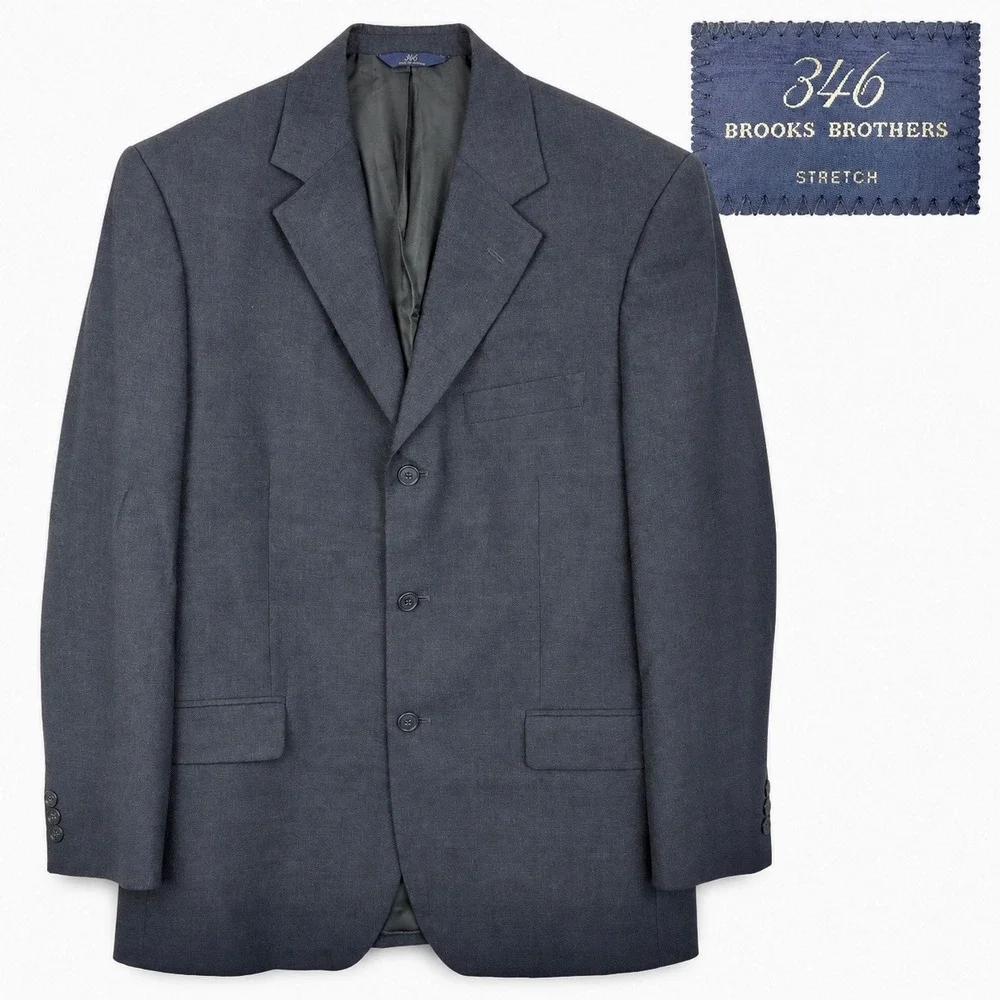 Brooks Brothers 346 Mens 40R Stretch Wool Blazer 3-Button Sport Coat Charcoal